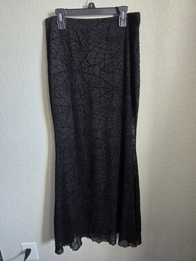 Cosmic Aura Black Spiderweb Flock Mesh Maxi Skirt - Medium
